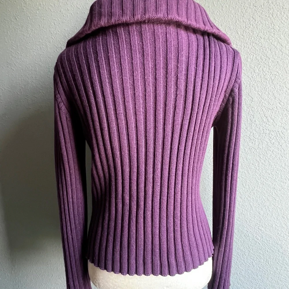 Purple Ribbed Zip Up Cardigan - Picture 4 of 11